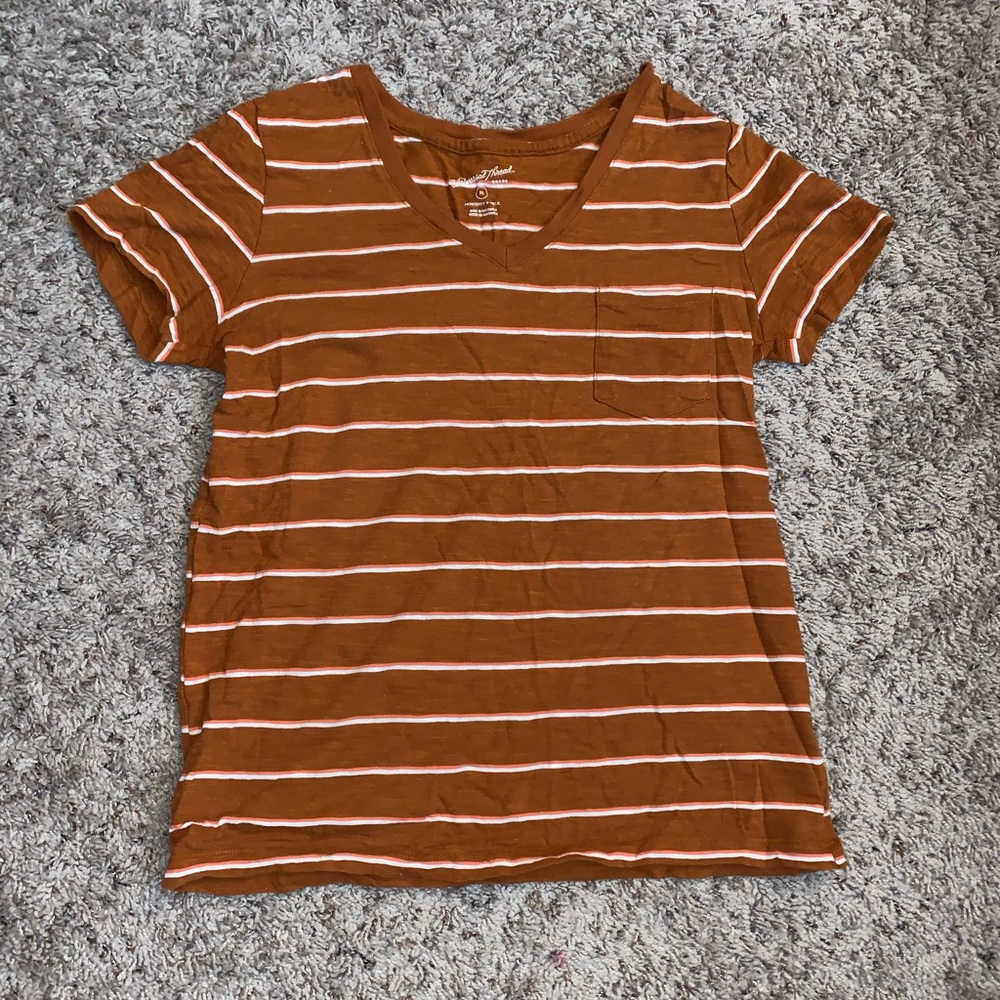 Rustic orange tee with white stripes